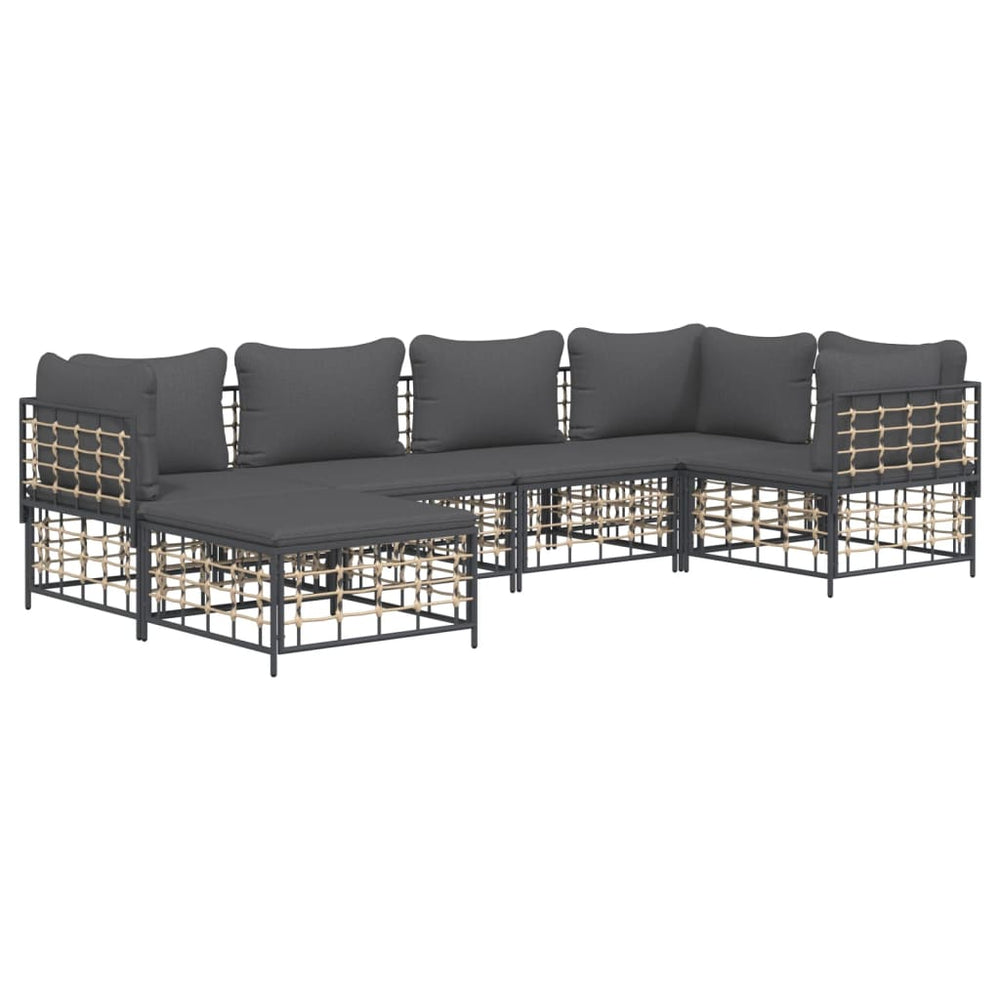 6-delige Loungeset met kussens poly rattan antracietkleurig MeubelReus