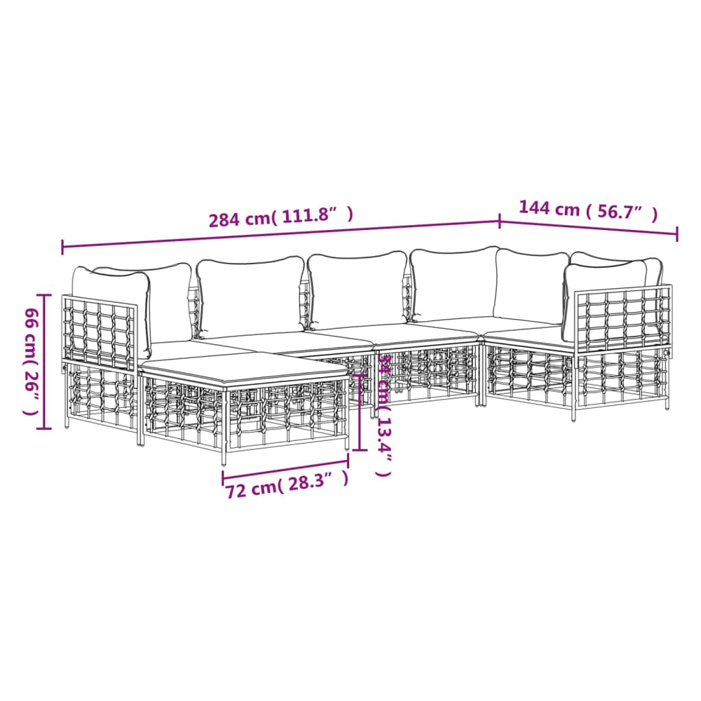 6-delige Loungeset met kussens poly rattan antracietkleurig MeubelReus