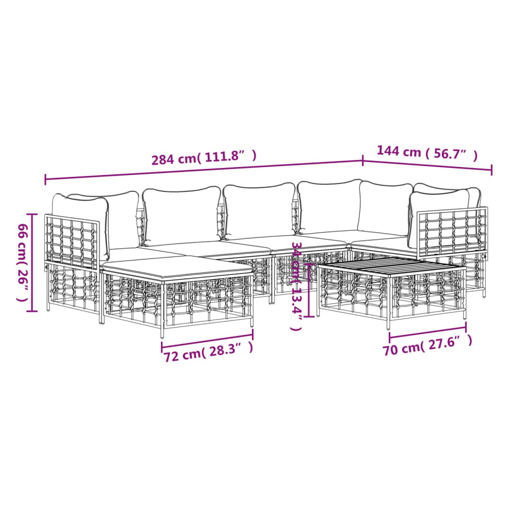 7-delige Loungeset met kussens poly rattan antracietkleurig MeubelReus