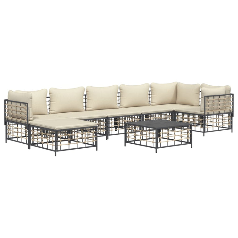 8-delige Loungeset met kussens poly rattan antracietkleurig 