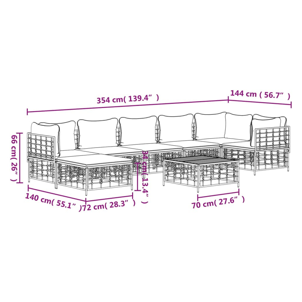 8-delige Loungeset met kussens poly rattan antracietkleurig 