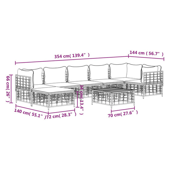 8-delige Loungeset met kussens poly rattan antracietkleurig 