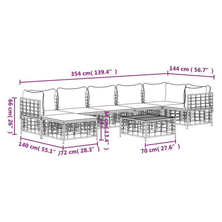 8-delige Loungeset met kussens poly rattan antracietkleurig 