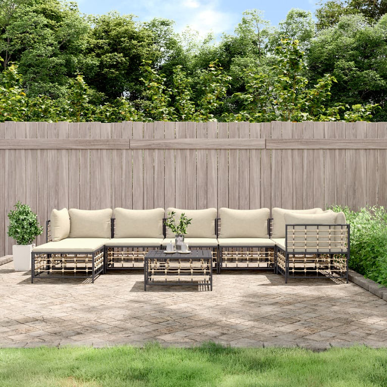 8-delige Loungeset met kussens poly rattan antracietkleurig 