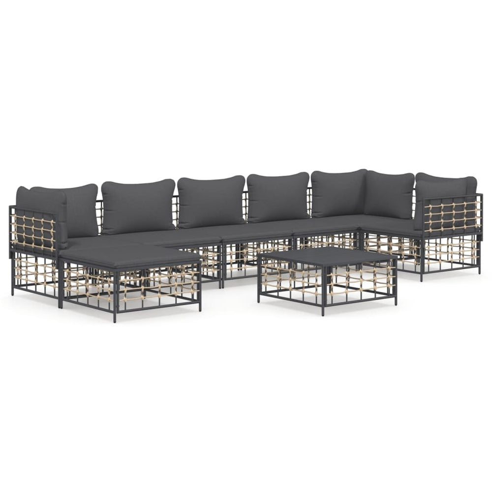 8-delige Loungeset met kussens poly rattan antracietkleurig 
