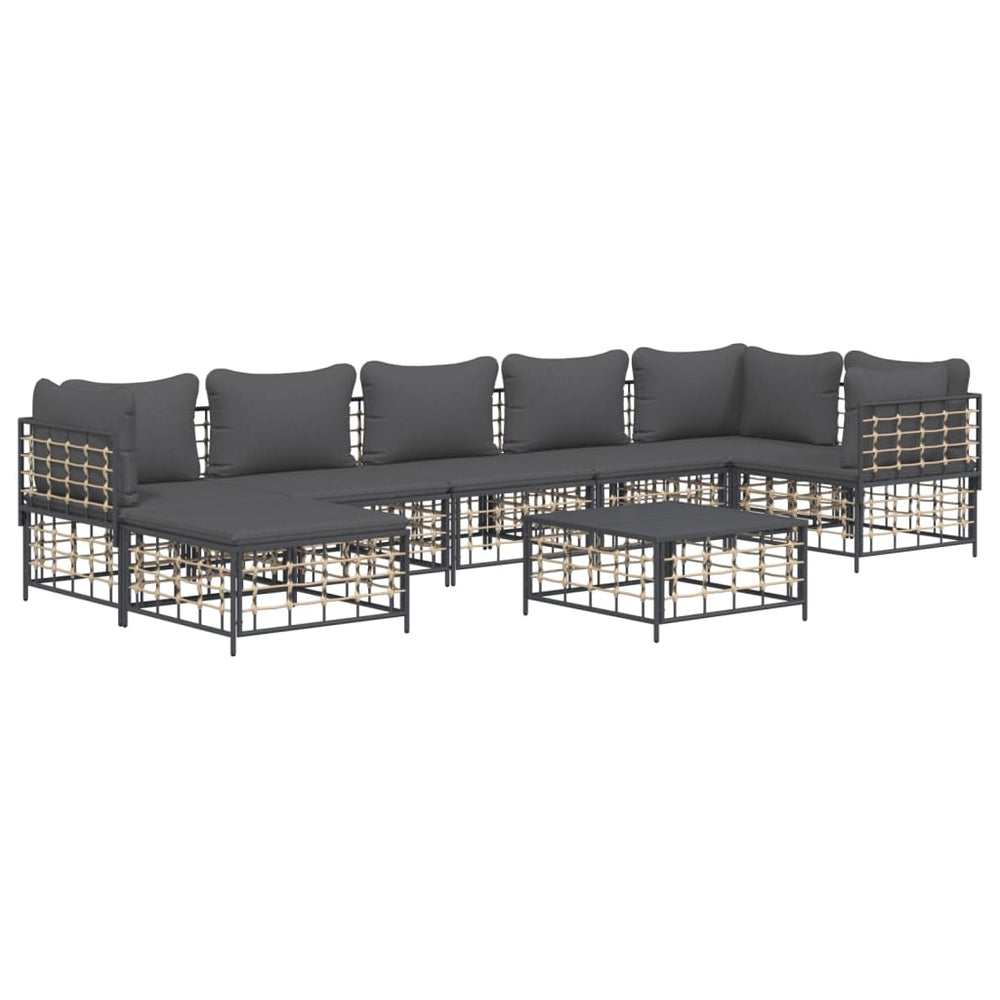 8-delige Loungeset met kussens poly rattan antracietkleurig 