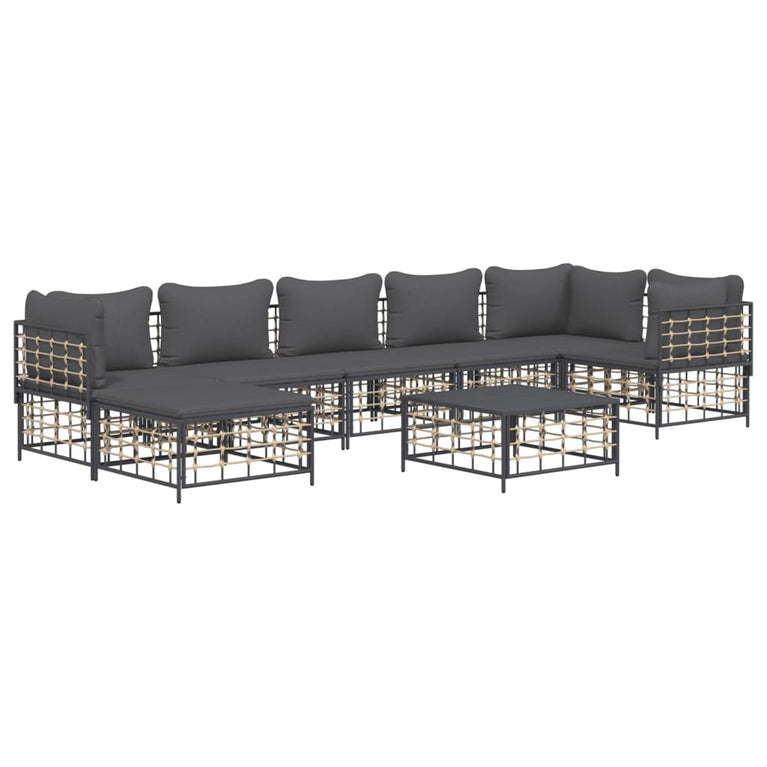 8-delige Loungeset met kussens poly rattan antracietkleurig 