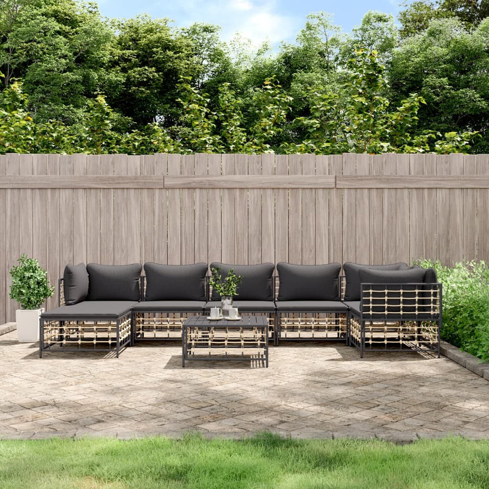 8-delige Loungeset met kussens poly rattan antracietkleurig 