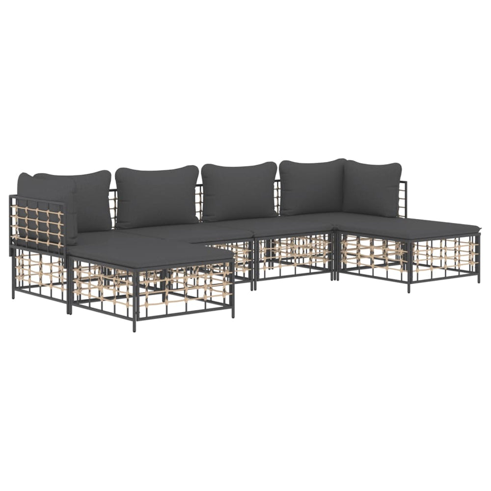 6-delige Loungeset met kussens poly rattan antracietkleurig MeubelReus