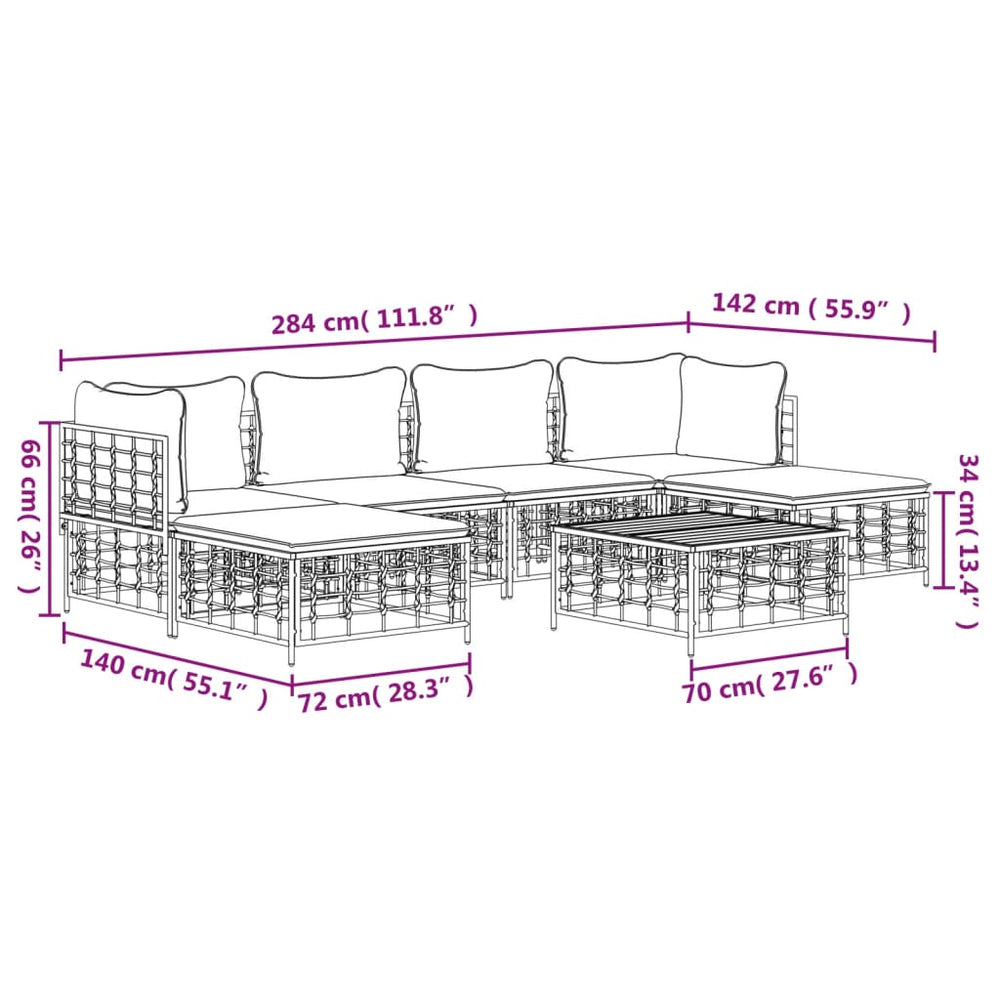 7-delige Loungeset met kussens poly rattan antracietkleurig MeubelReus