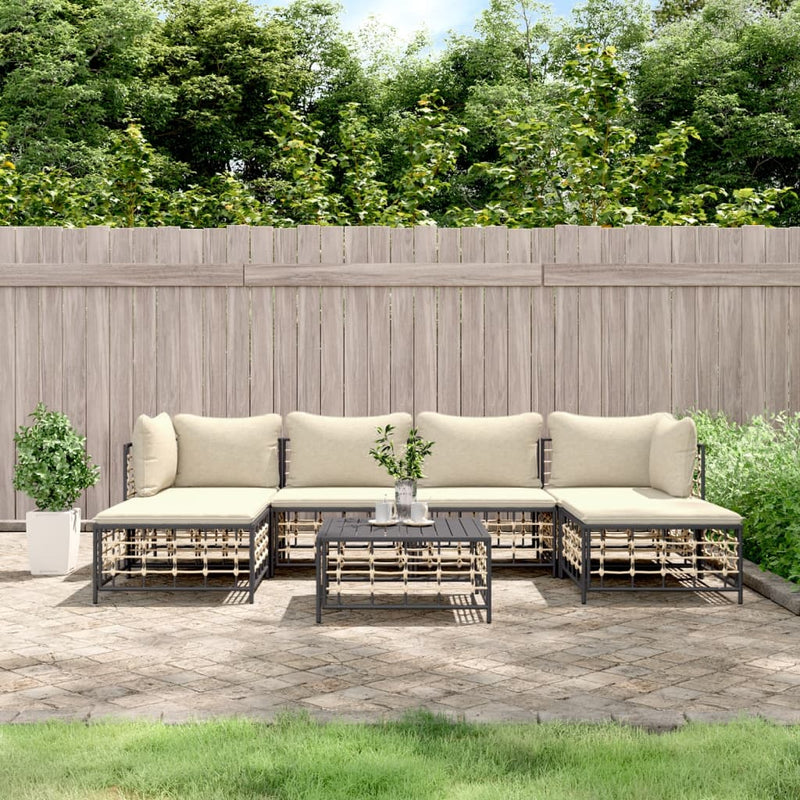 7-delige Loungeset met kussens poly rattan antracietkleurig MeubelReus
