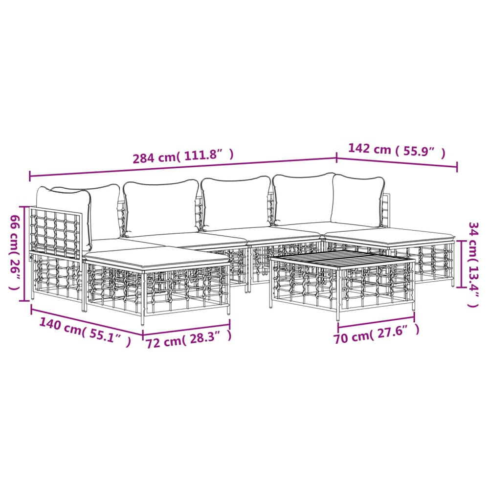 7-delige Loungeset met kussens poly rattan antracietkleurig MeubelReus
