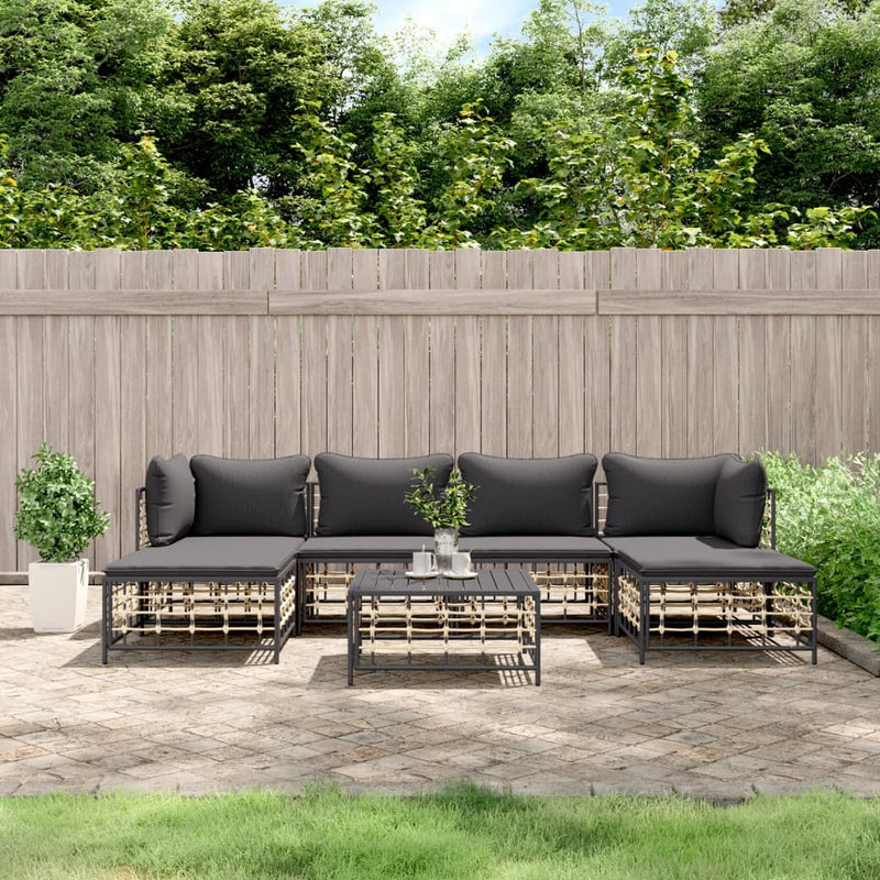 7-delige Loungeset met kussens poly rattan antracietkleurig MeubelReus