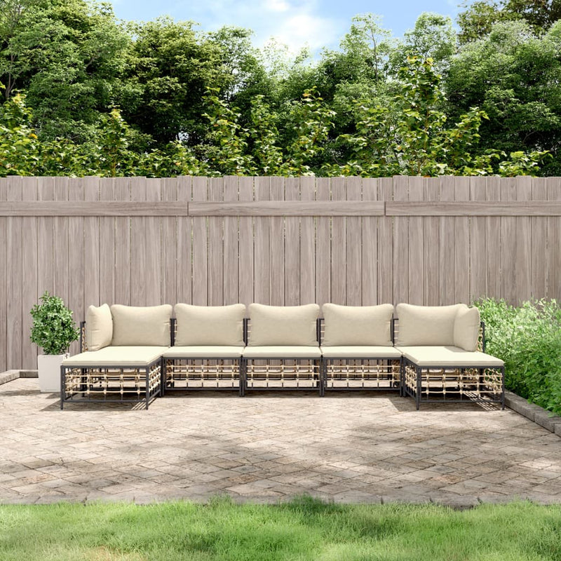 7-delige Loungeset met kussens poly rattan antracietkleurig MeubelReus