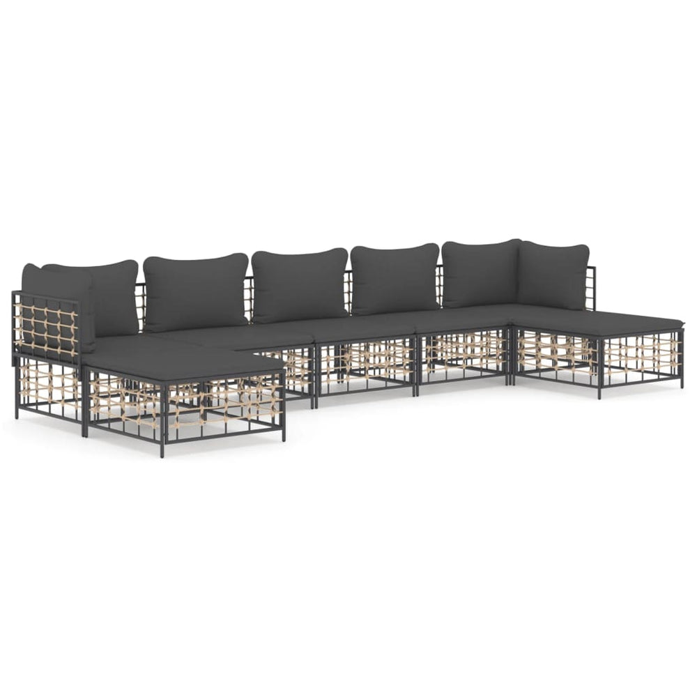 7-delige Loungeset met kussens poly rattan antracietkleurig MeubelReus