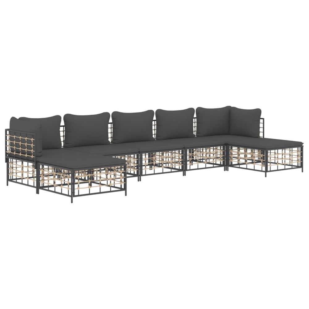 7-delige Loungeset met kussens poly rattan antracietkleurig MeubelReus