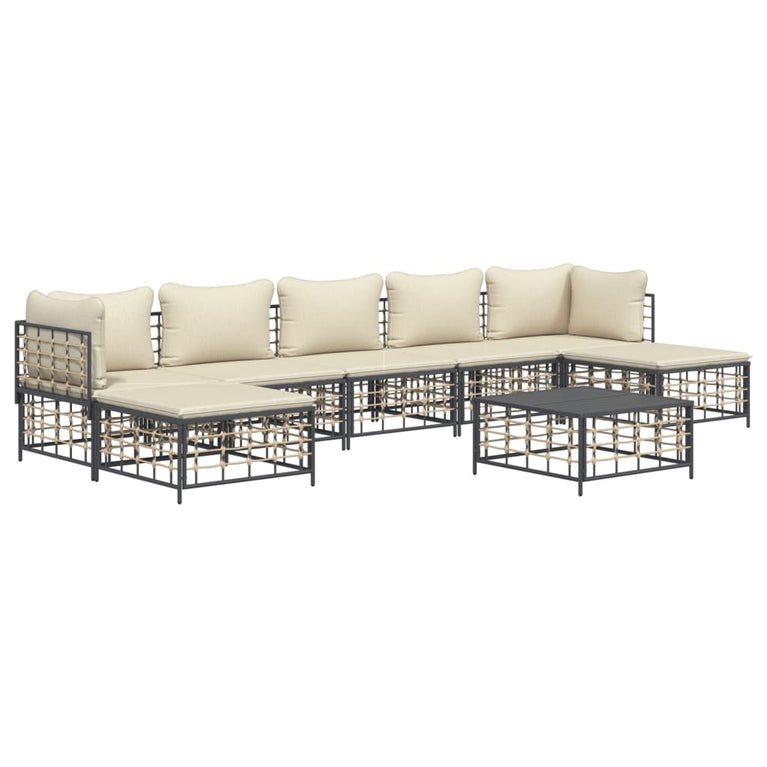 8-delige Loungeset met kussens poly rattan antracietkleurig 