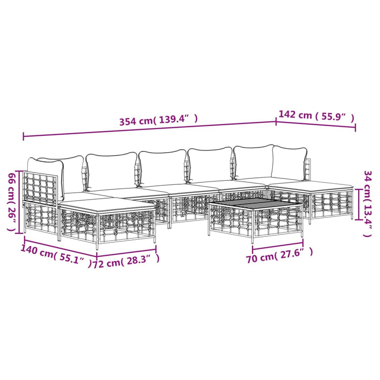 8-delige Loungeset met kussens poly rattan antracietkleurig 