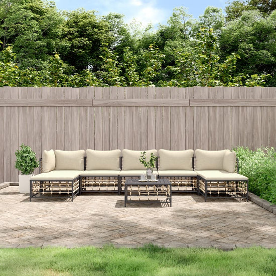 8-delige Loungeset met kussens poly rattan antracietkleurig 