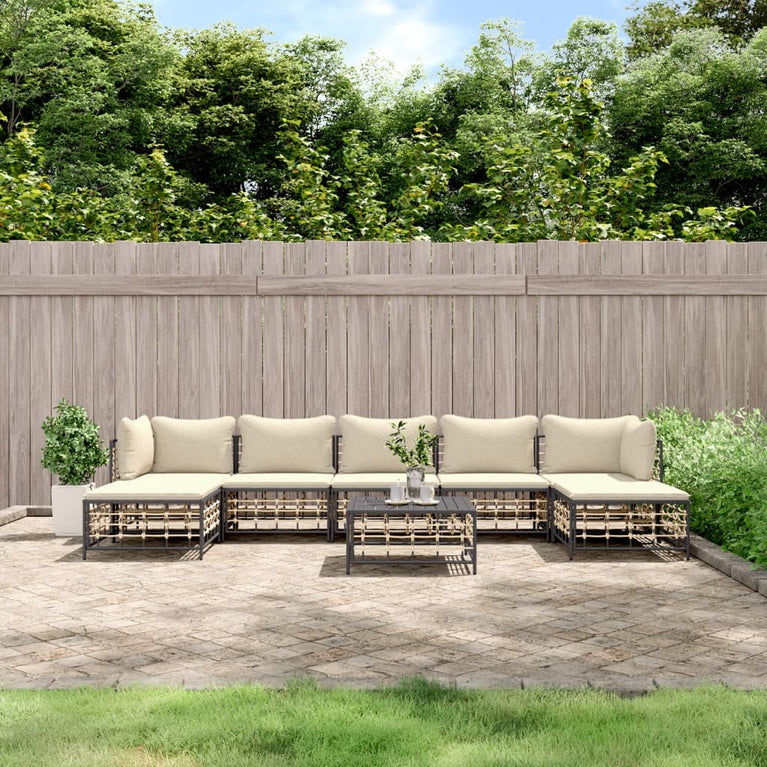 8-delige Loungeset met kussens poly rattan antracietkleurig 