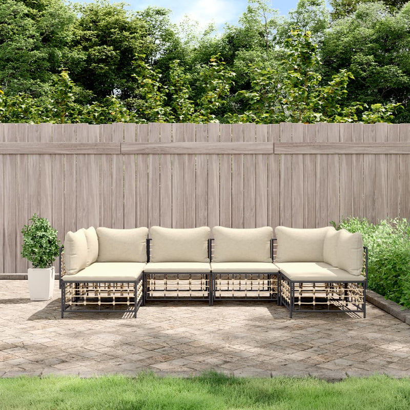 6-delige Loungeset met kussens poly rattan antracietkleurig MeubelReus