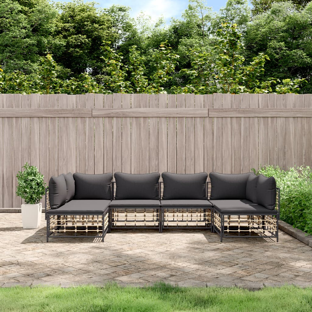 6-delige Loungeset met kussens poly rattan antracietkleurig MeubelReus