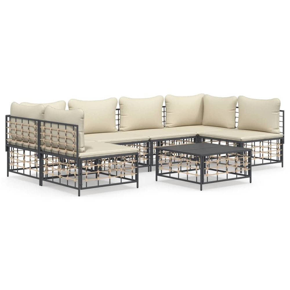 7-delige Loungeset met kussens poly rattan antracietkleurig MeubelReus