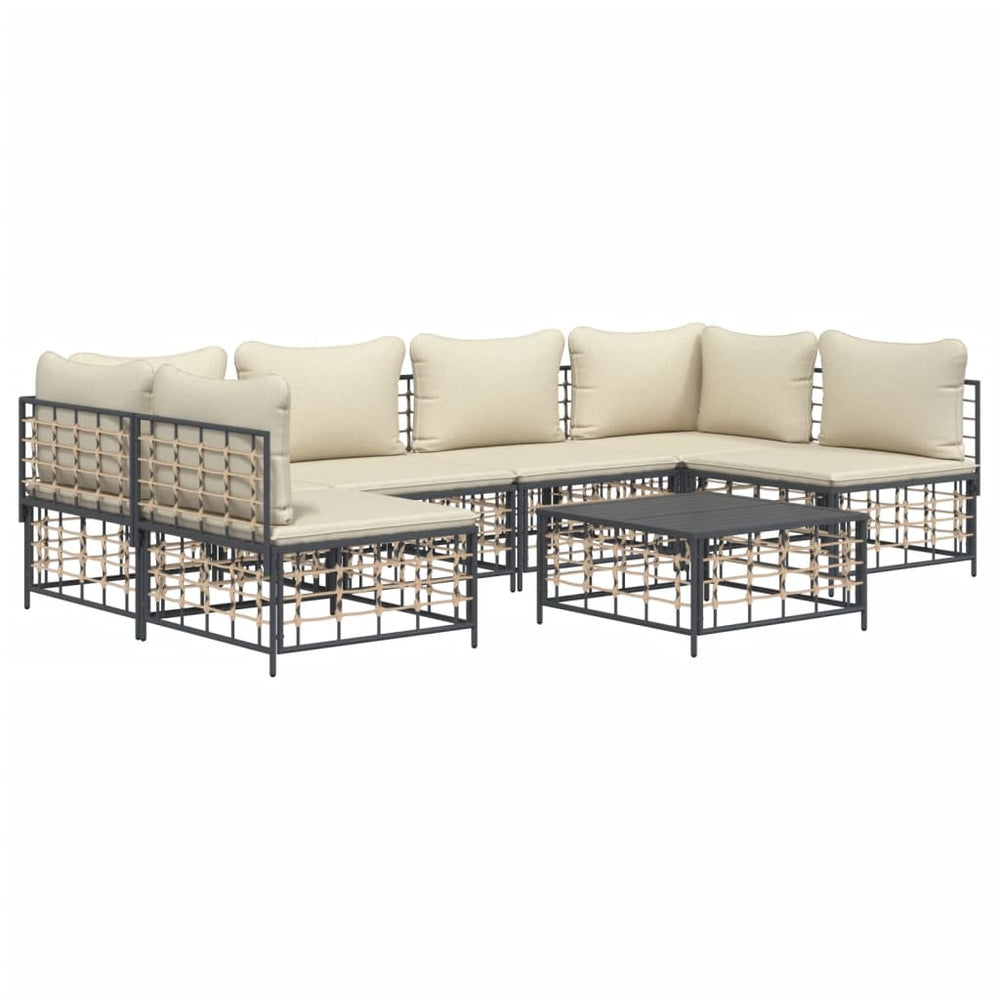 7-delige Loungeset met kussens poly rattan antracietkleurig MeubelReus