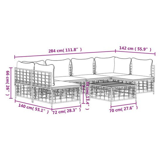 7-delige Loungeset met kussens poly rattan antracietkleurig MeubelReus