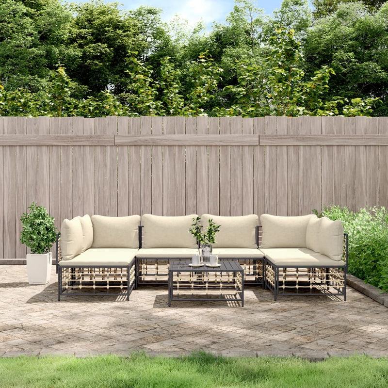 7-delige Loungeset met kussens poly rattan antracietkleurig MeubelReus