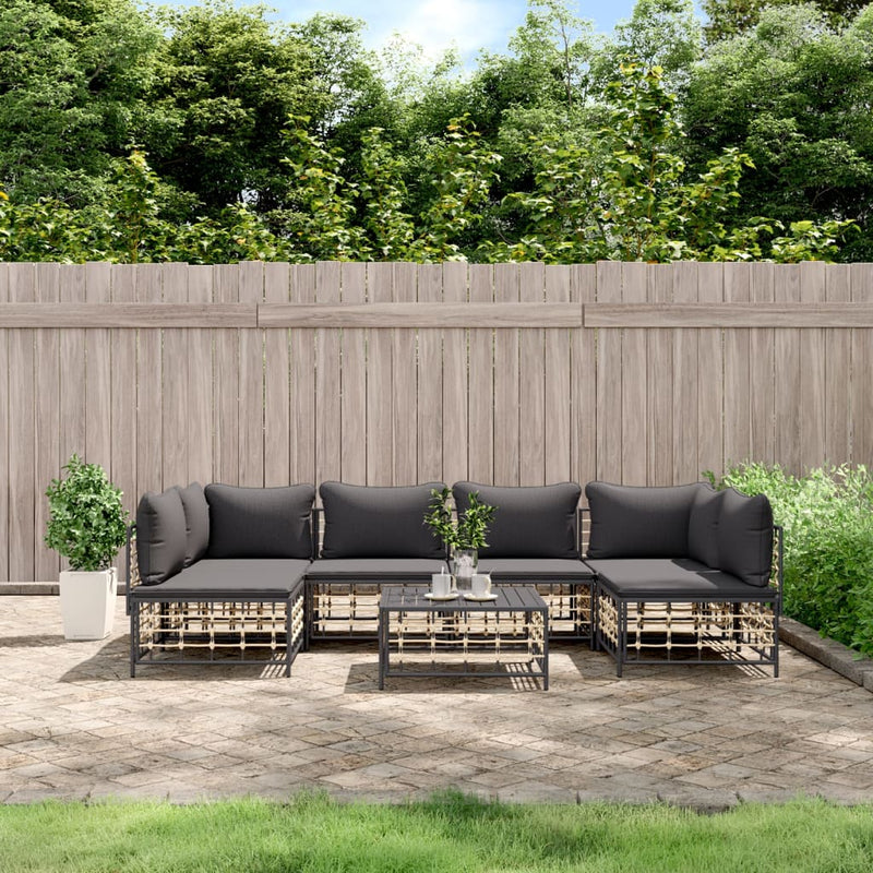 7-delige Loungeset met kussens poly rattan antracietkleurig MeubelReus