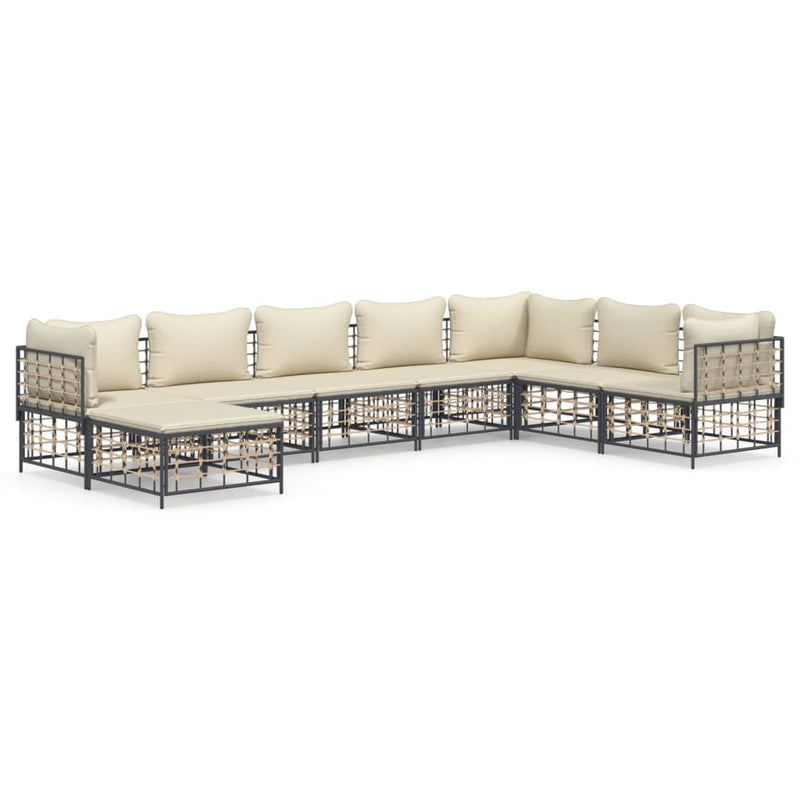 8-delige Loungeset met kussens poly rattan antracietkleurig 