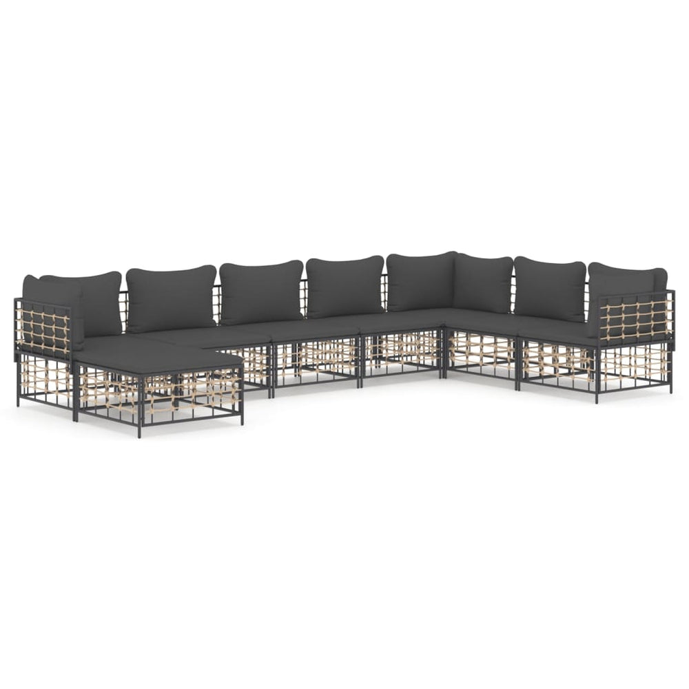 8-delige Loungeset met kussens poly rattan antracietkleurig 