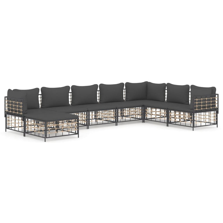 8-delige Loungeset met kussens poly rattan antracietkleurig 
