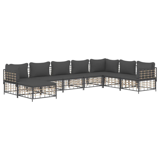 8-delige Loungeset met kussens poly rattan antracietkleurig 