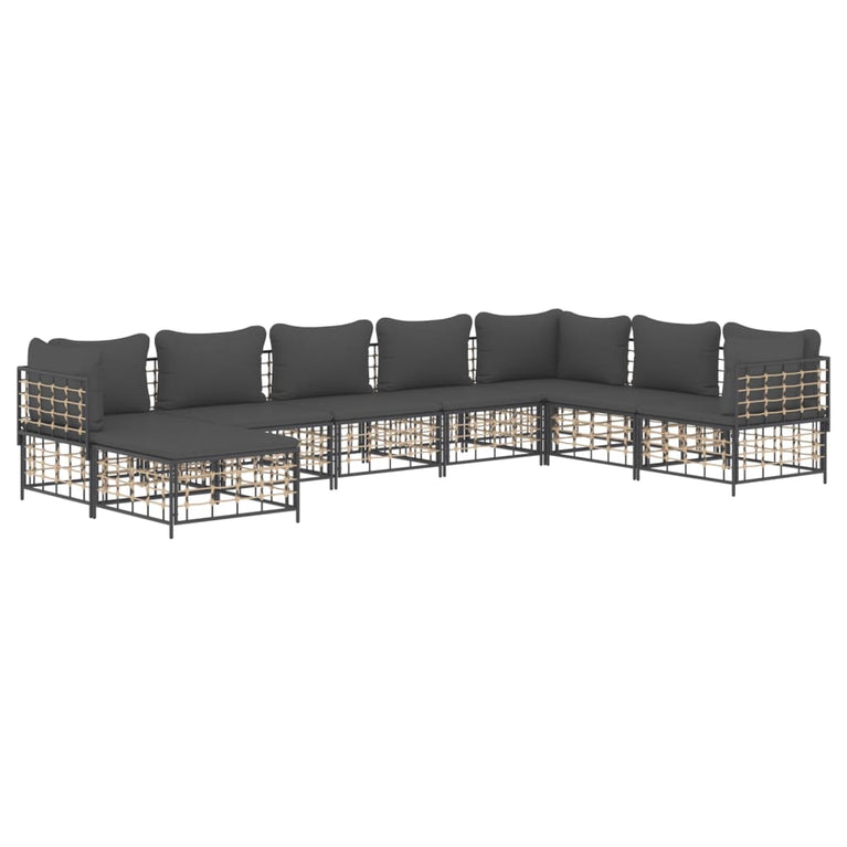 8-delige Loungeset met kussens poly rattan antracietkleurig 