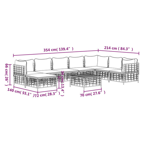 9-delige Loungeset met kussens poly rattan antracietkleurig MeubelReus