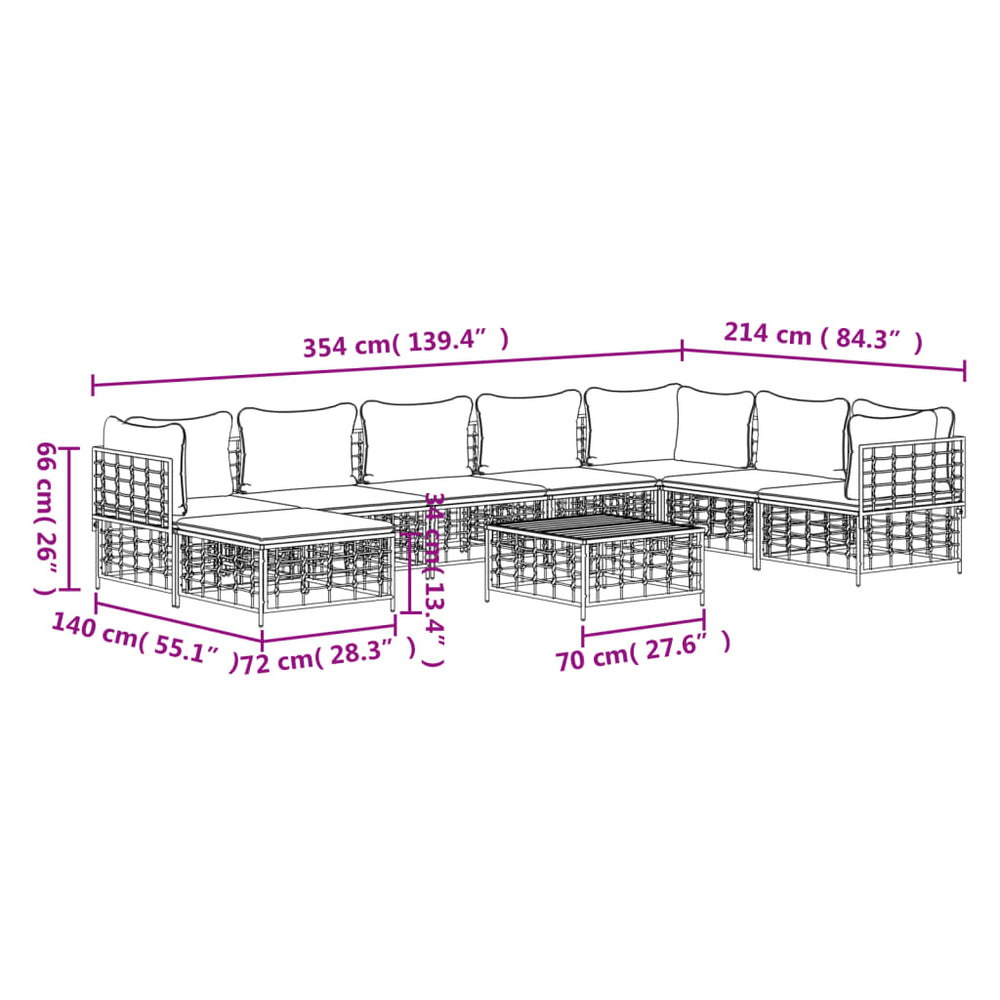 9-delige Loungeset met kussens poly rattan antracietkleurig MeubelReus