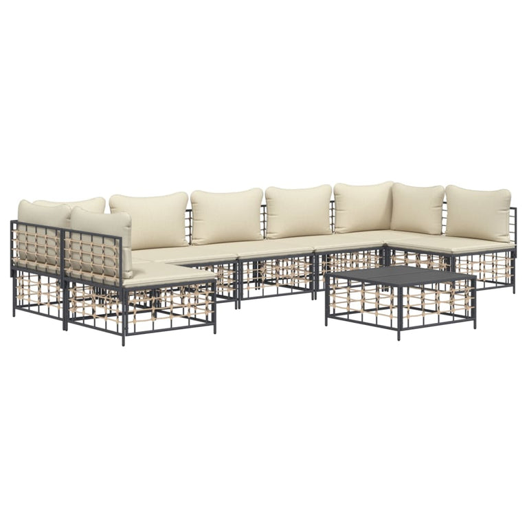 8-delige Loungeset met kussens poly rattan antracietkleurig 