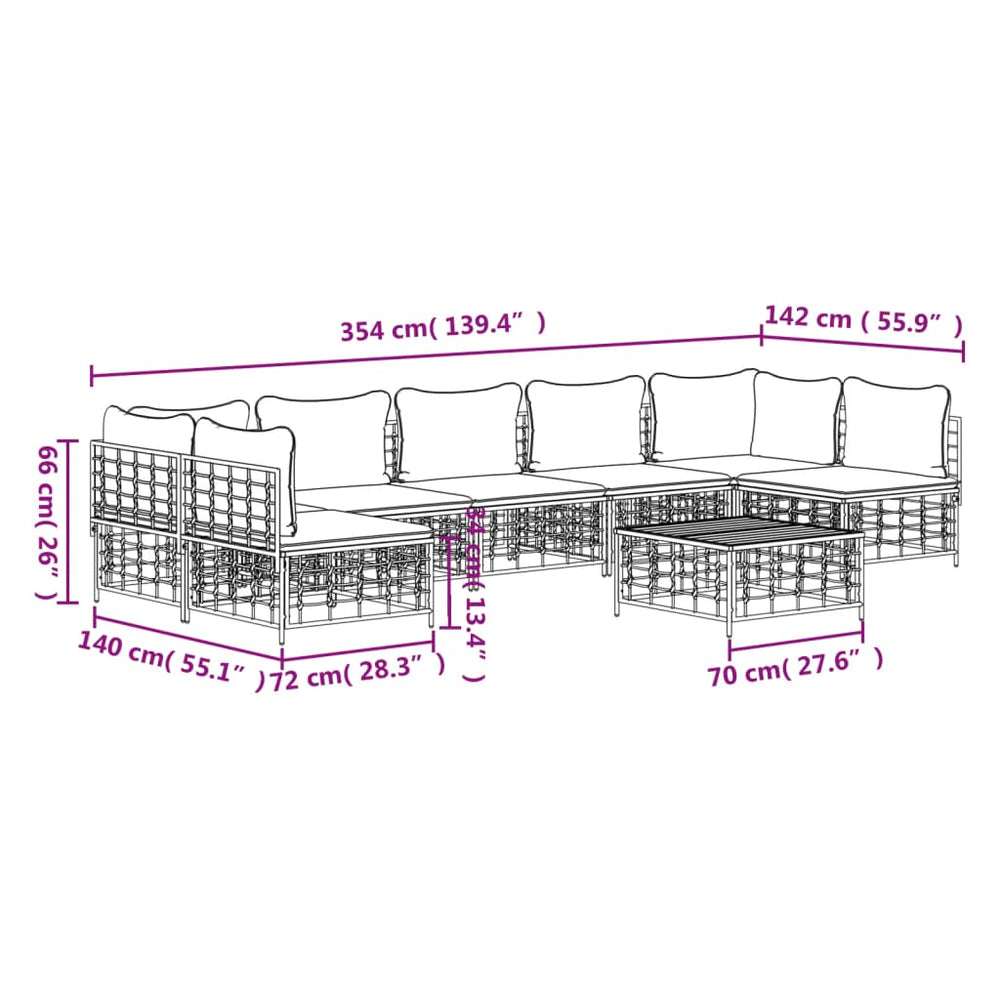 8-delige Loungeset met kussens poly rattan antracietkleurig 