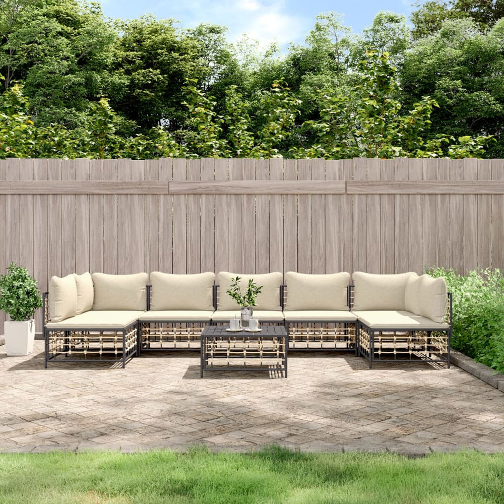 8-delige Loungeset met kussens poly rattan antracietkleurig 
