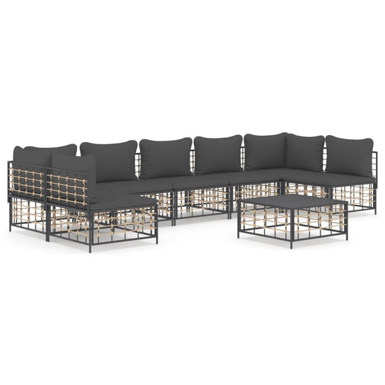 8-delige Loungeset met kussens poly rattan antracietkleurig 
