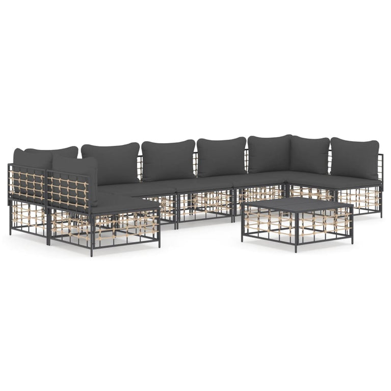 8-delige Loungeset met kussens poly rattan antracietkleurig 