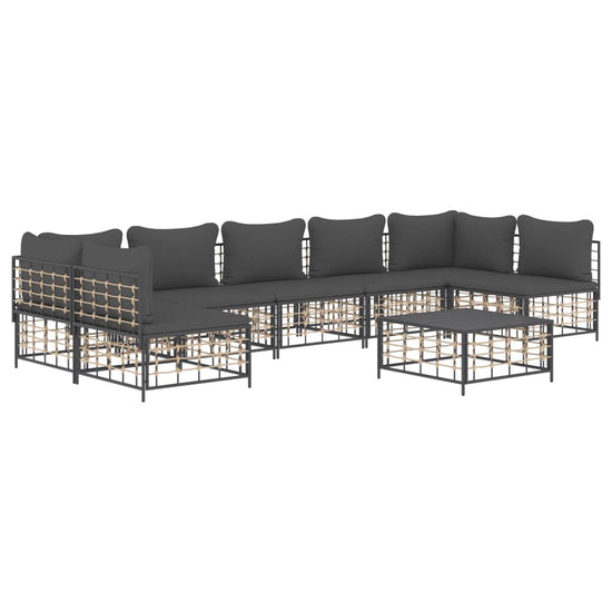 8-delige Loungeset met kussens poly rattan antracietkleurig 