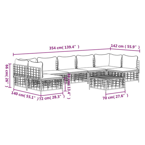 8-delige Loungeset met kussens poly rattan antracietkleurig 