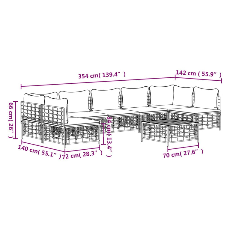 8-delige Loungeset met kussens poly rattan antracietkleurig 