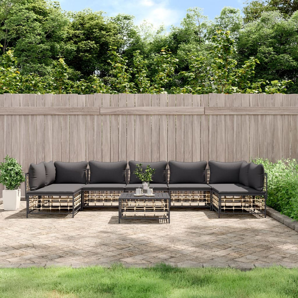8-delige Loungeset met kussens poly rattan antracietkleurig 