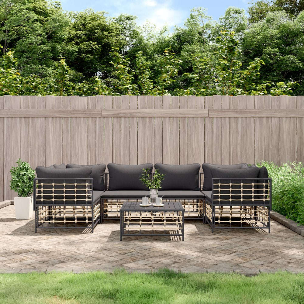7-delige Loungeset met kussens poly rattan antracietkleurig MeubelReus