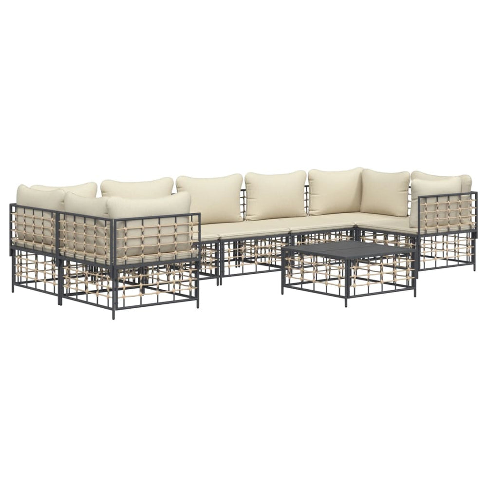 8-delige Loungeset met kussens poly rattan antracietkleurig 