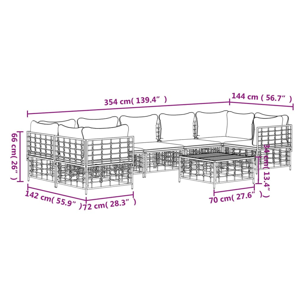 8-delige Loungeset met kussens poly rattan antracietkleurig 